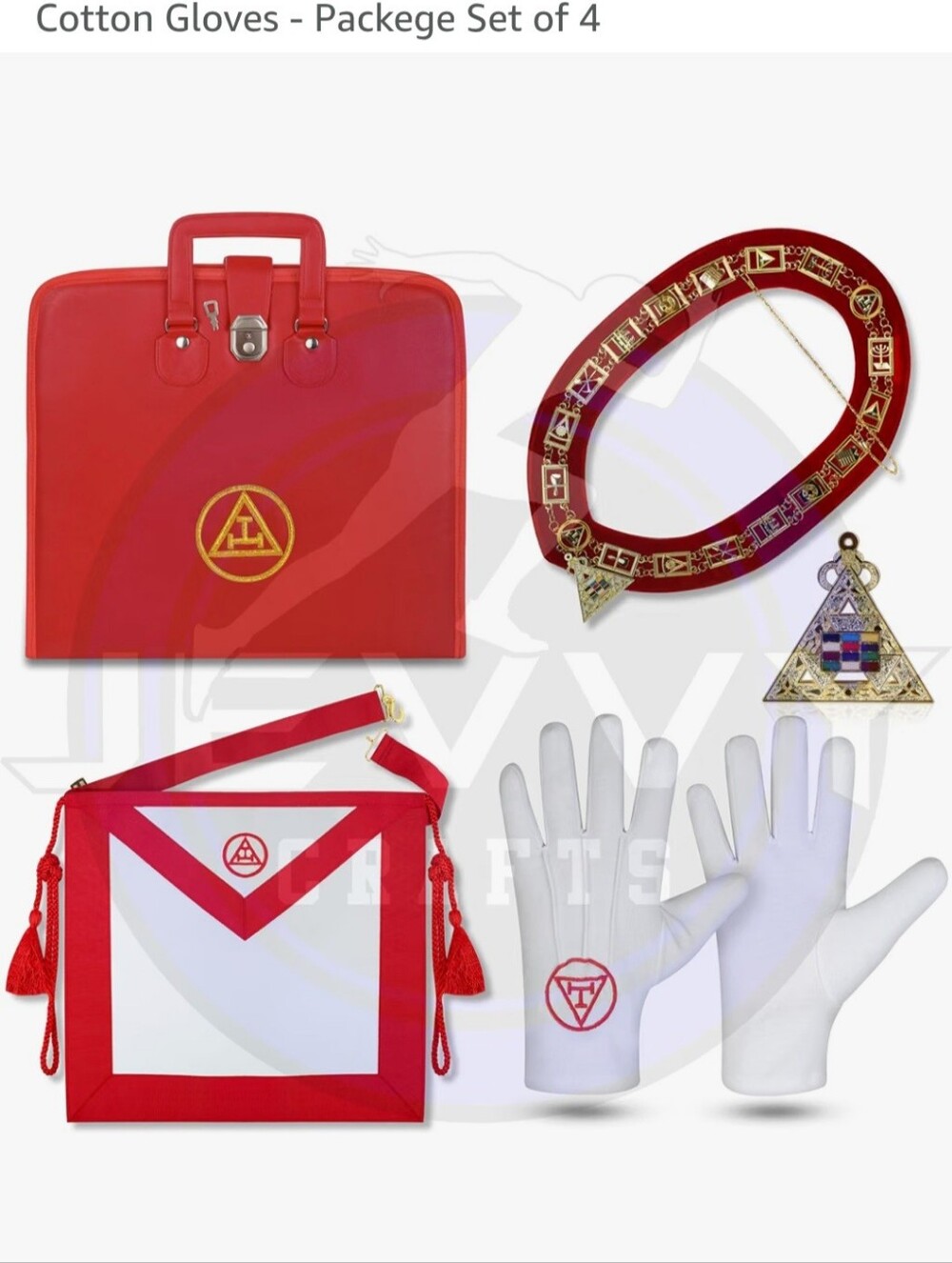 Masonic Red Past Master Apron, Collar, Jewel & Gloves Set - Unbranded